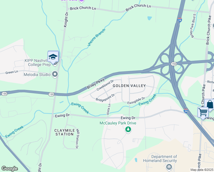 map of restaurants, bars, coffee shops, grocery stores, and more near 2831 Creekbend Drive in Nashville