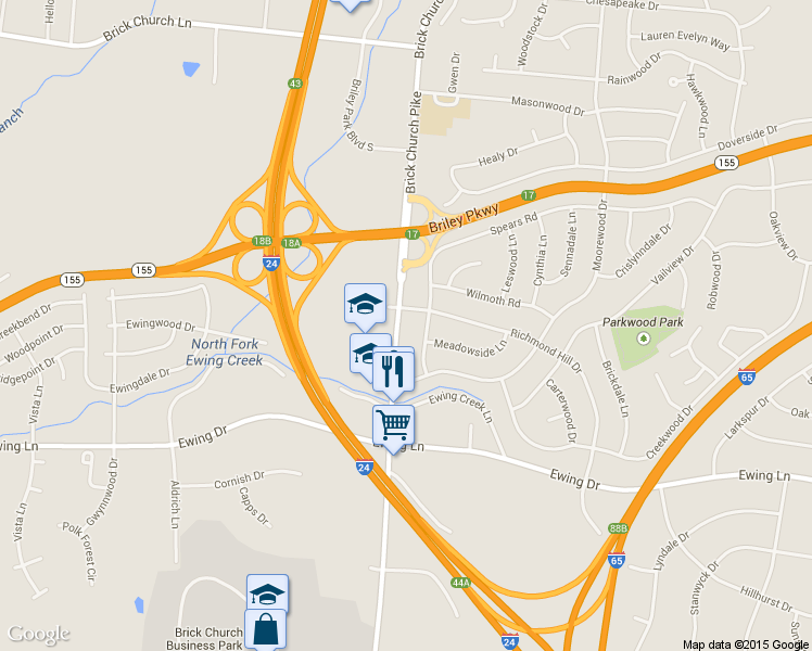 map of restaurants, bars, coffee shops, grocery stores, and more near 3115 Brick Church Pike in Nashville