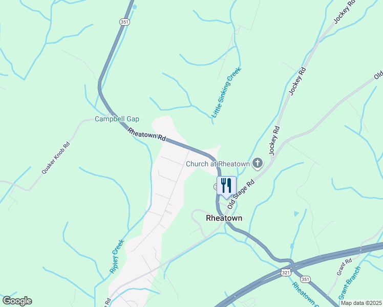 map of restaurants, bars, coffee shops, grocery stores, and more near 25 Roaming Drive in Chuckey