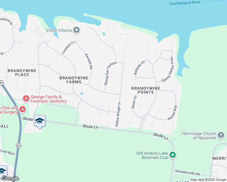 map of restaurants, bars, coffee shops, grocery stores, and more near 321 Rising Sun Lane in Nashville