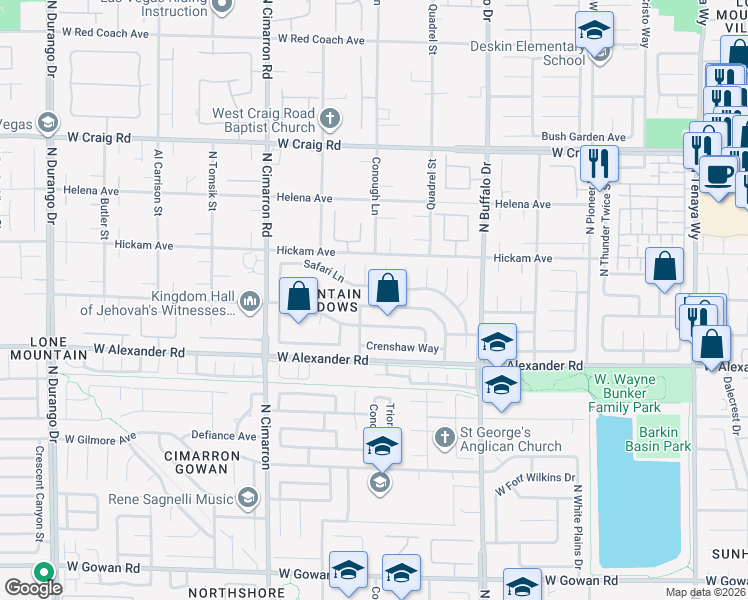 map of restaurants, bars, coffee shops, grocery stores, and more near 7740 Wedlock Lane in Las Vegas