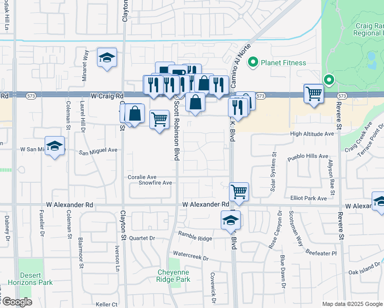 map of restaurants, bars, coffee shops, grocery stores, and more near 1705 Oro Grande Drive in North Las Vegas