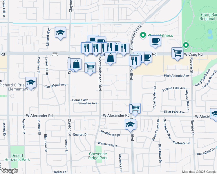 map of restaurants, bars, coffee shops, grocery stores, and more near 1705 Oro Grande Drive in North Las Vegas