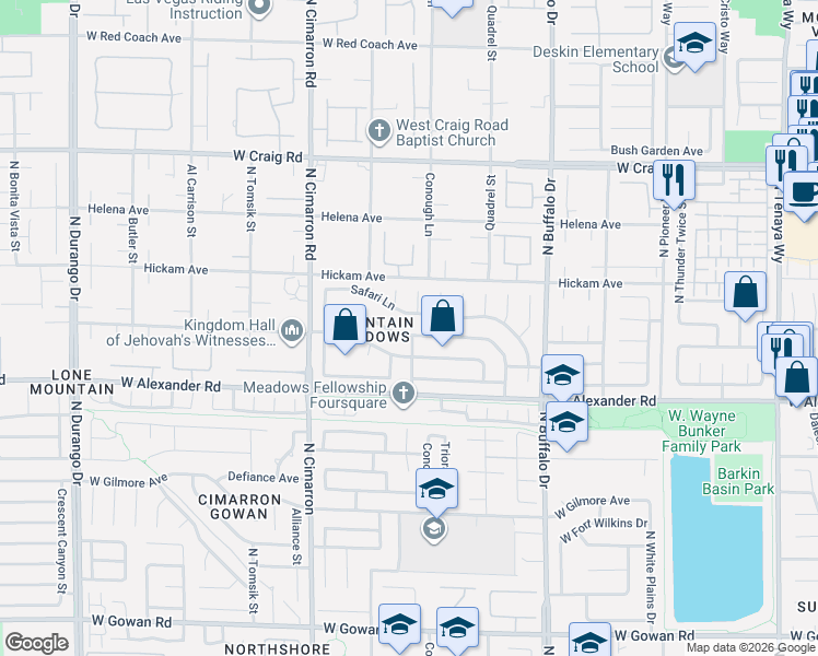 map of restaurants, bars, coffee shops, grocery stores, and more near 7804 Wedlock Lane in Las Vegas