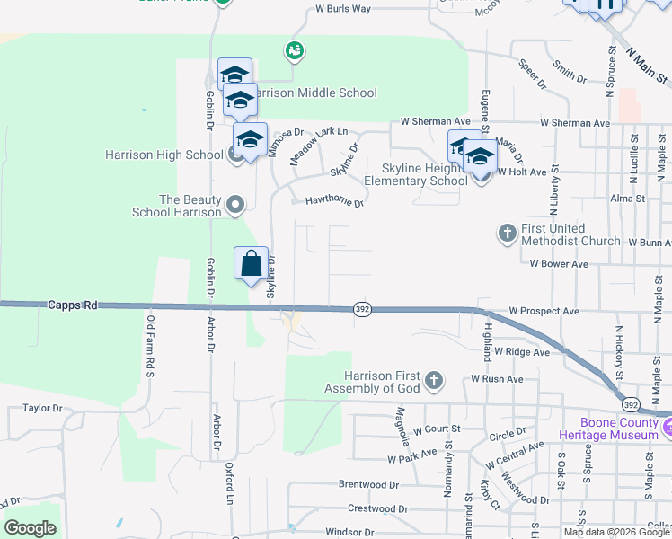 map of restaurants, bars, coffee shops, grocery stores, and more near 408 Natchez Trace in Harrison