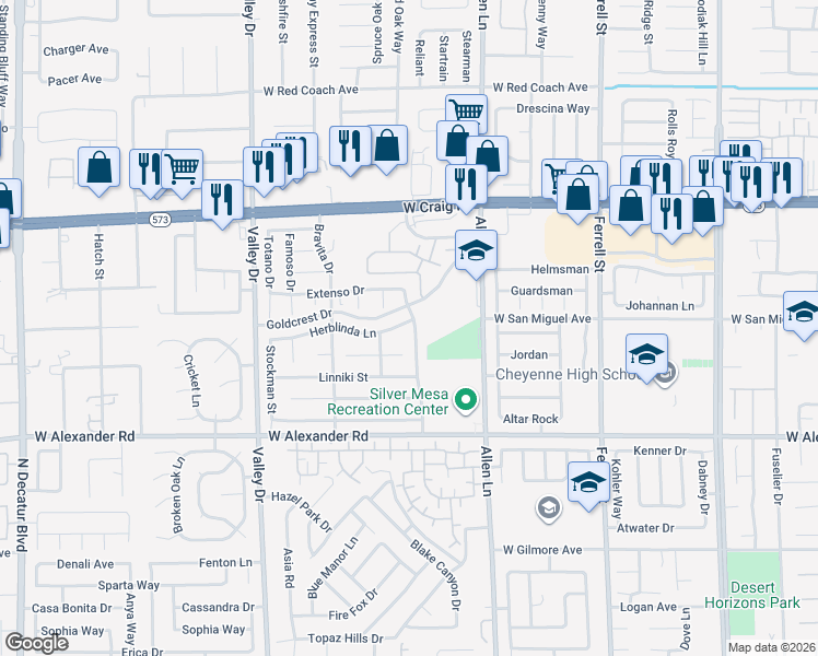 map of restaurants, bars, coffee shops, grocery stores, and more near 4135 North Bola Drive in North Las Vegas