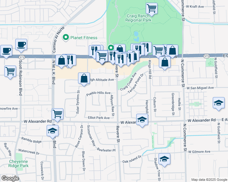 map of restaurants, bars, coffee shops, grocery stores, and more near 806 Pueblo Hills Avenue in North Las Vegas