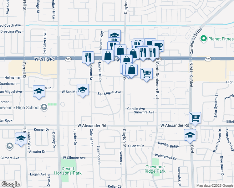map of restaurants, bars, coffee shops, grocery stores, and more near 4132 Knoll Ridge Avenue in North Las Vegas