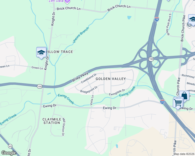map of restaurants, bars, coffee shops, grocery stores, and more near 3216 Woodpoint Drive in Nashville