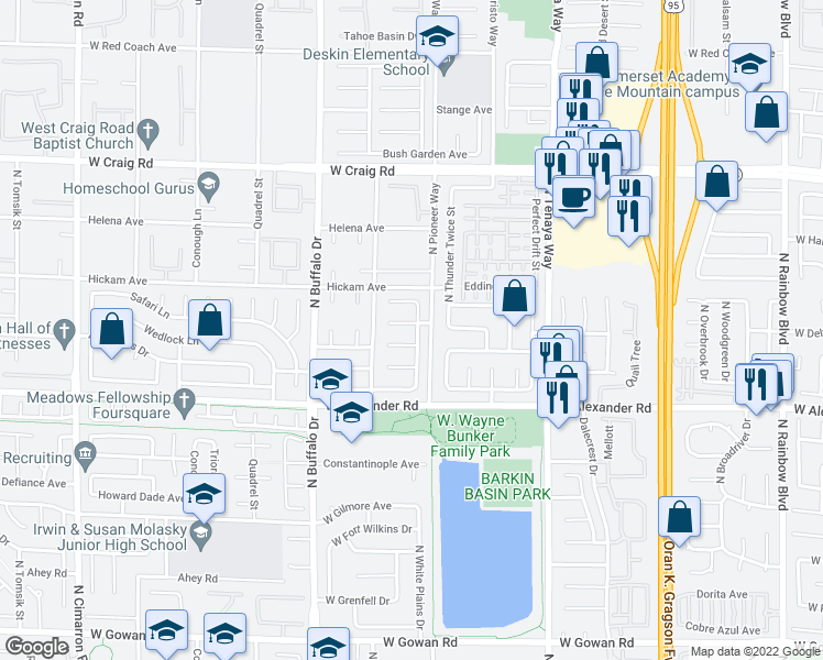 map of restaurants, bars, coffee shops, grocery stores, and more near 7401 Sand Pebble Lane in Las Vegas