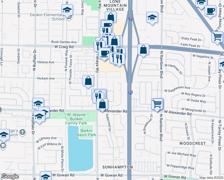 map of restaurants, bars, coffee shops, grocery stores, and more near 4101 Hazelridge Drive in Las Vegas