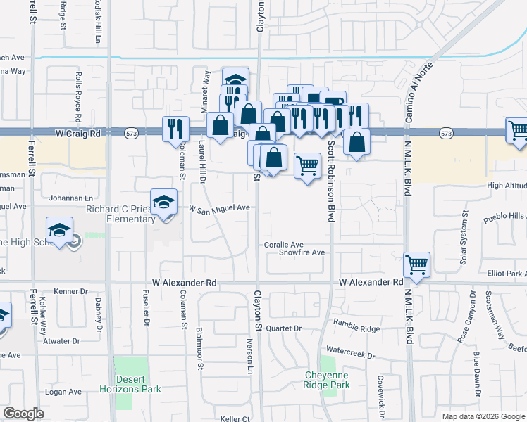 map of restaurants, bars, coffee shops, grocery stores, and more near 4156 Agama Street in North Las Vegas
