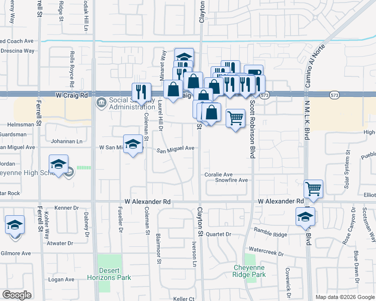 map of restaurants, bars, coffee shops, grocery stores, and more near 4132 Knoll Ridge Avenue in North Las Vegas