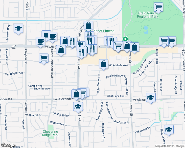 map of restaurants, bars, coffee shops, grocery stores, and more near 1220 Checkmark Avenue in North Las Vegas