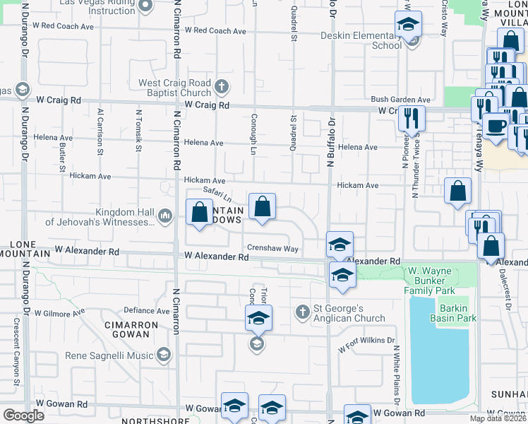 map of restaurants, bars, coffee shops, grocery stores, and more near 4104 Rimgate Drive in Las Vegas