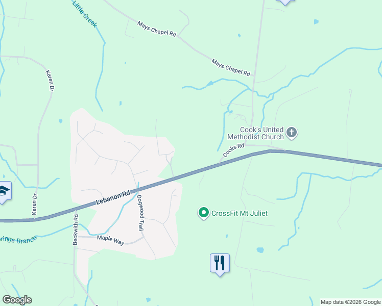 map of restaurants, bars, coffee shops, grocery stores, and more near 11 Cooks Road in Mt. Juliet