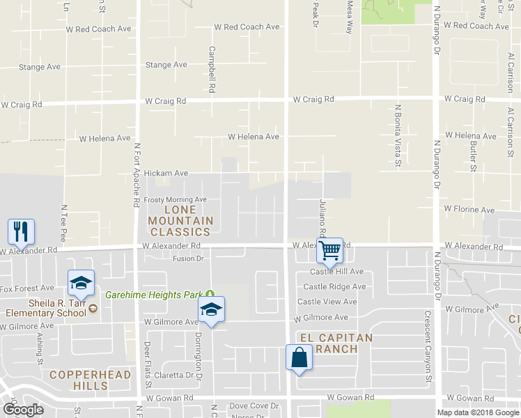 map of restaurants, bars, coffee shops, grocery stores, and more near 4100 Highland Castle Court in Las Vegas