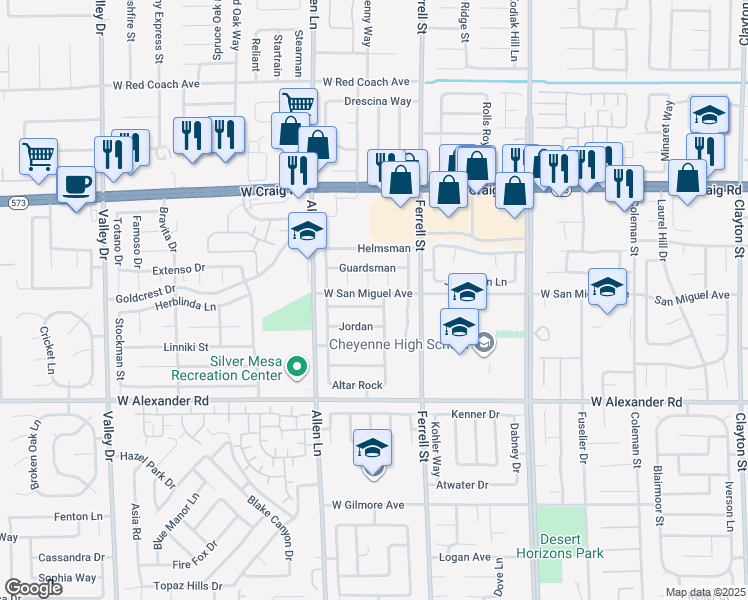 map of restaurants, bars, coffee shops, grocery stores, and more near 3418 Odlum Point Lane in North Las Vegas