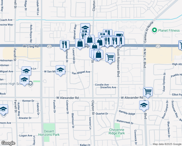 map of restaurants, bars, coffee shops, grocery stores, and more near 4132 Knoll Ridge Avenue in North Las Vegas