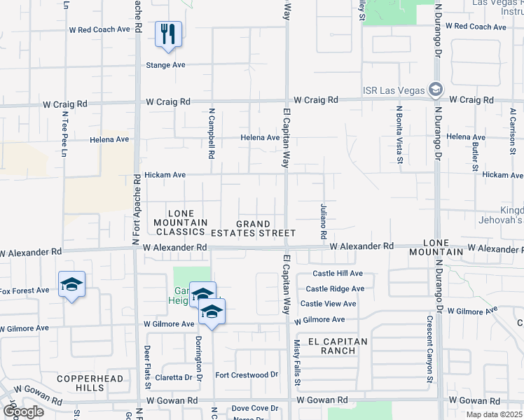 map of restaurants, bars, coffee shops, grocery stores, and more near 4100 Highland Castle Court in Las Vegas