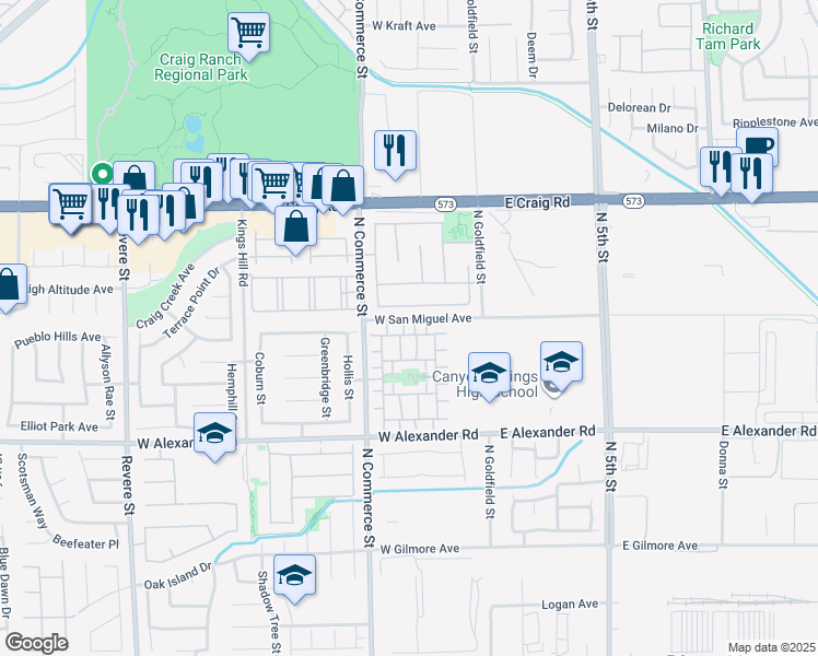 map of restaurants, bars, coffee shops, grocery stores, and more near 4150 Compatibility Court in North Las Vegas