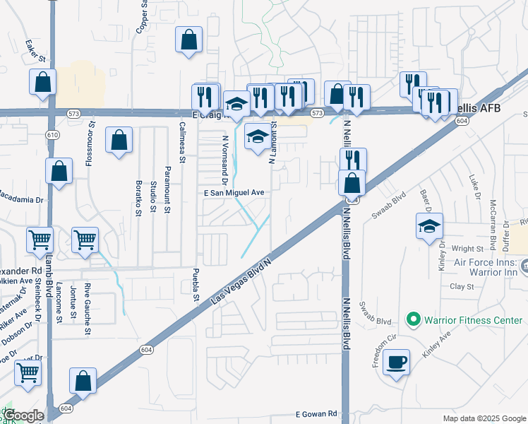 map of restaurants, bars, coffee shops, grocery stores, and more near 4152 North San Cuervo Way in Las Vegas