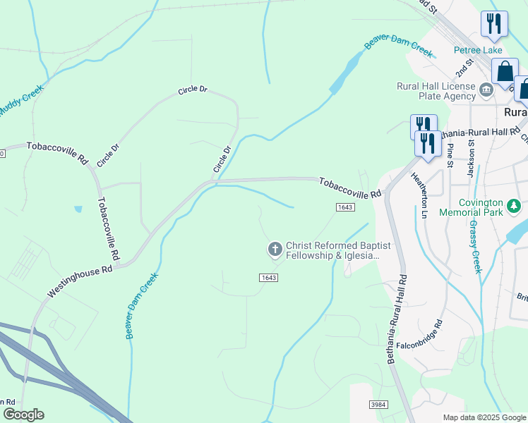 map of restaurants, bars, coffee shops, grocery stores, and more near 875 Cook Road in Rural Hall