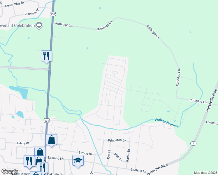 map of restaurants, bars, coffee shops, grocery stores, and more near 1501 Hunters Point Pike in Lebanon