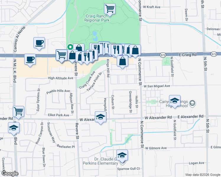 map of restaurants, bars, coffee shops, grocery stores, and more near 430 Hopedale Avenue in North Las Vegas