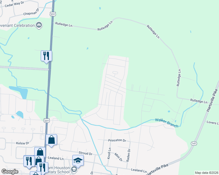 map of restaurants, bars, coffee shops, grocery stores, and more near 1501 Hunters Point Pike in Lebanon