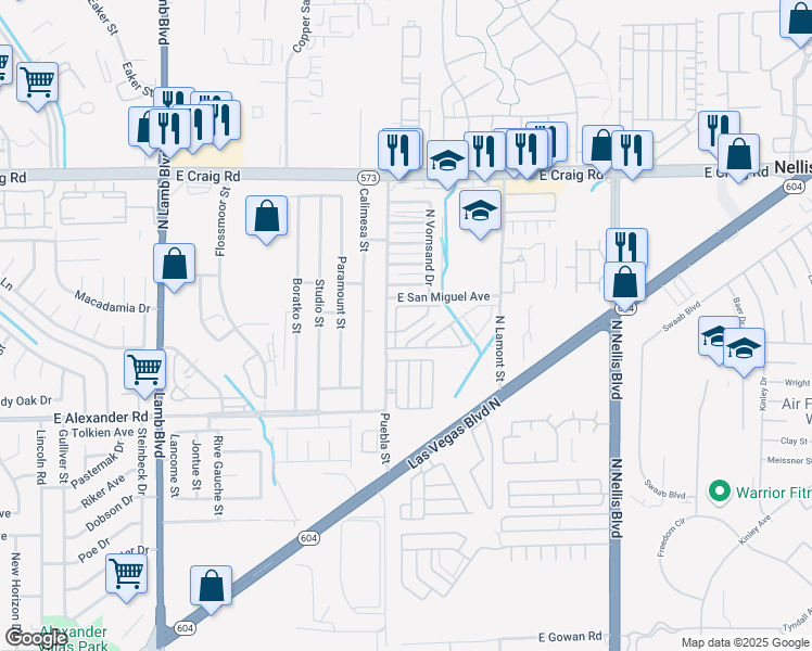 map of restaurants, bars, coffee shops, grocery stores, and more near 4736 Arroyo Seco Drive in Las Vegas