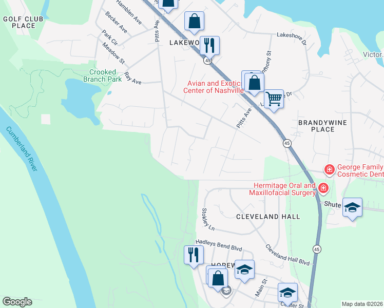 map of restaurants, bars, coffee shops, grocery stores, and more near 713 Charlie Gann Drive in Nashville