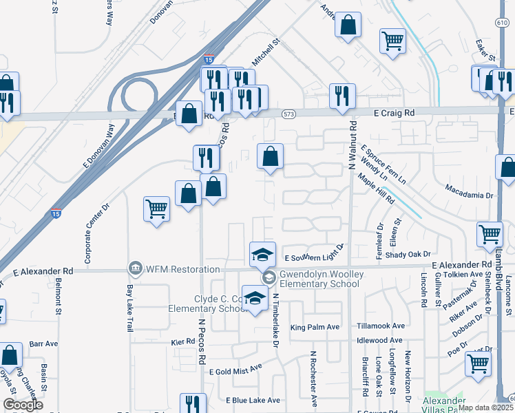 map of restaurants, bars, coffee shops, grocery stores, and more near 4201 North Production Court in Las Vegas