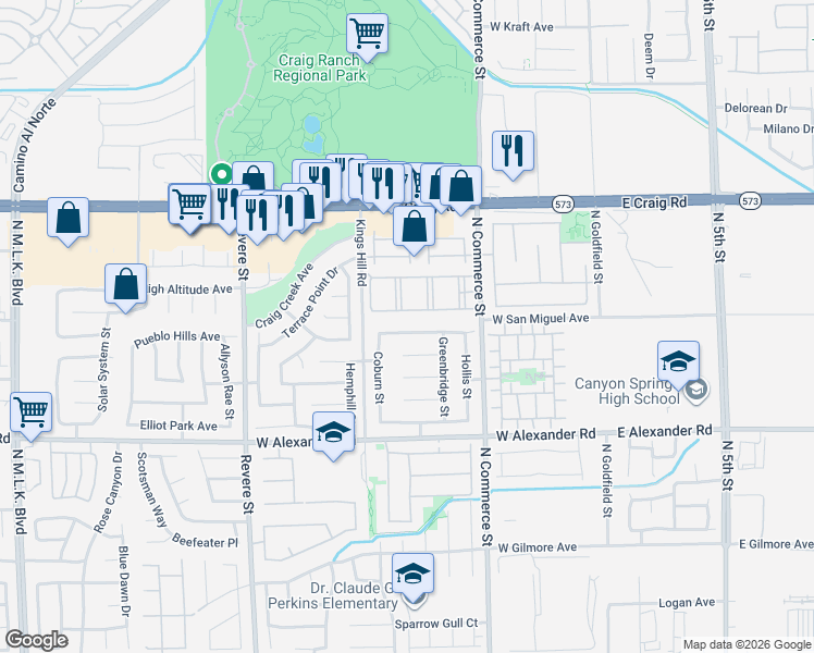 map of restaurants, bars, coffee shops, grocery stores, and more near 410 Hopedale Avenue in North Las Vegas