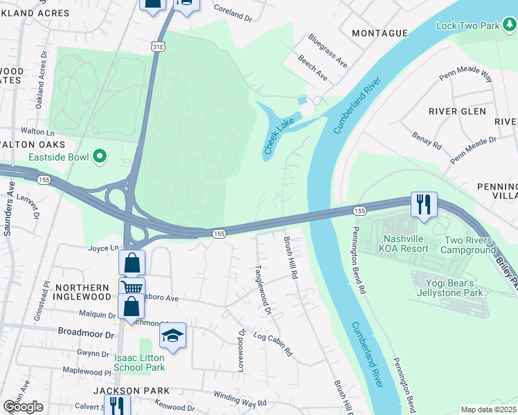 map of restaurants, bars, coffee shops, grocery stores, and more near 4909 Tanglewood Drive in Nashville
