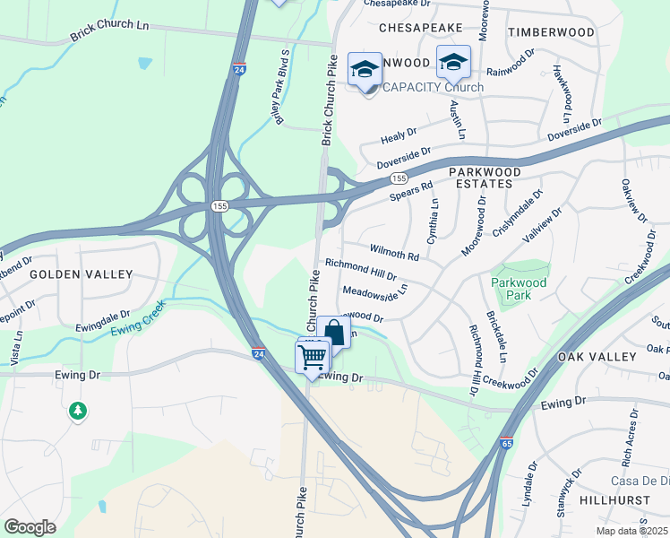 map of restaurants, bars, coffee shops, grocery stores, and more near 3115 Brick Church Pike in Nashville