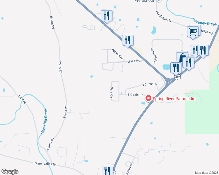map of restaurants, bars, coffee shops, grocery stores, and more near 106 Sara Circle in Ash Flat