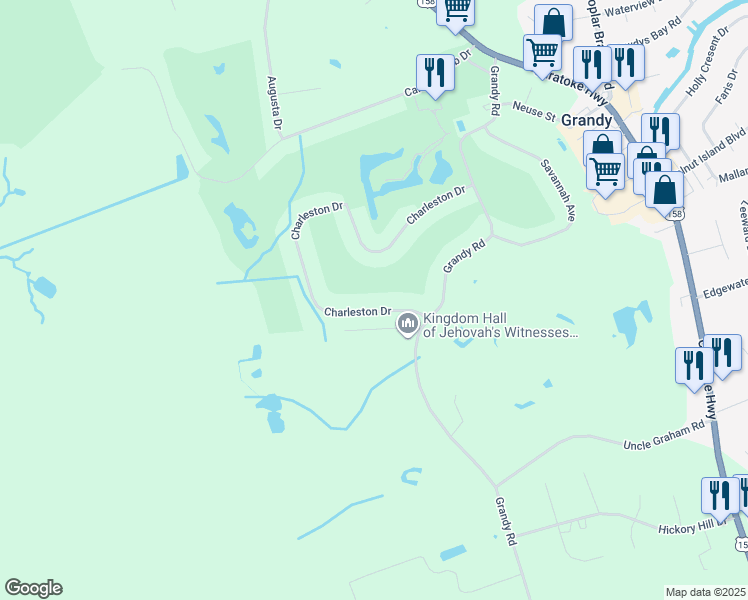 map of restaurants, bars, coffee shops, grocery stores, and more near 173 Charleston Dr in Grandy