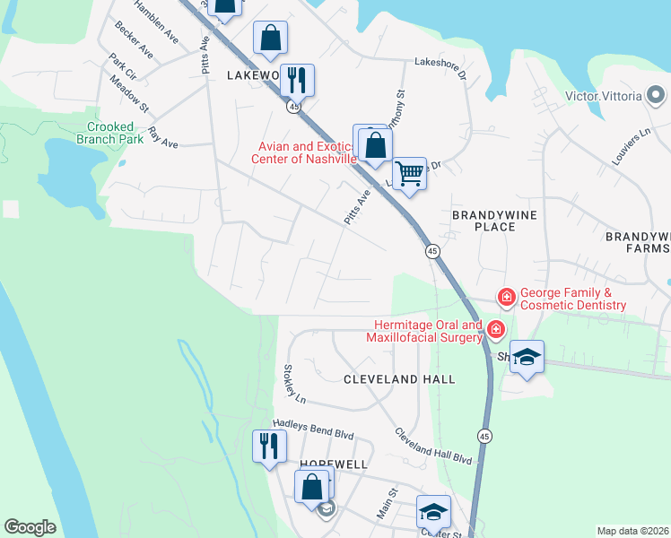 map of restaurants, bars, coffee shops, grocery stores, and more near 108 Clifton Court in Nashville