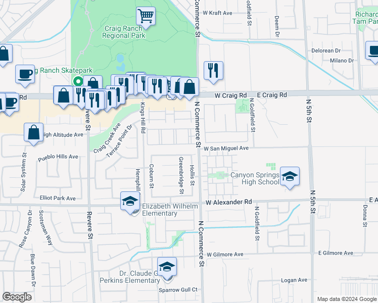 map of restaurants, bars, coffee shops, grocery stores, and more near 314 Hopedale Avenue in North Las Vegas