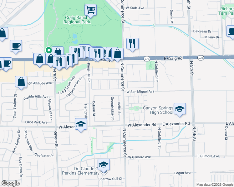 map of restaurants, bars, coffee shops, grocery stores, and more near 314 Hopedale Avenue in North Las Vegas