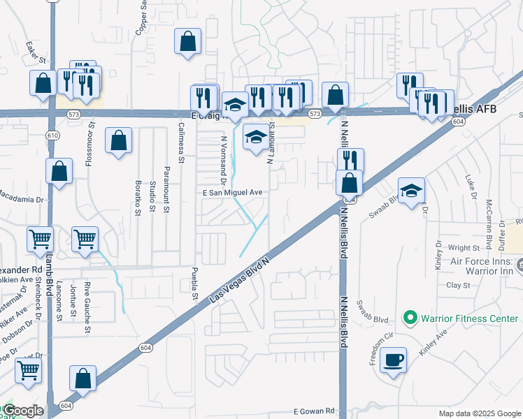 map of restaurants, bars, coffee shops, grocery stores, and more near 4152 North San Cuervo Way in Las Vegas