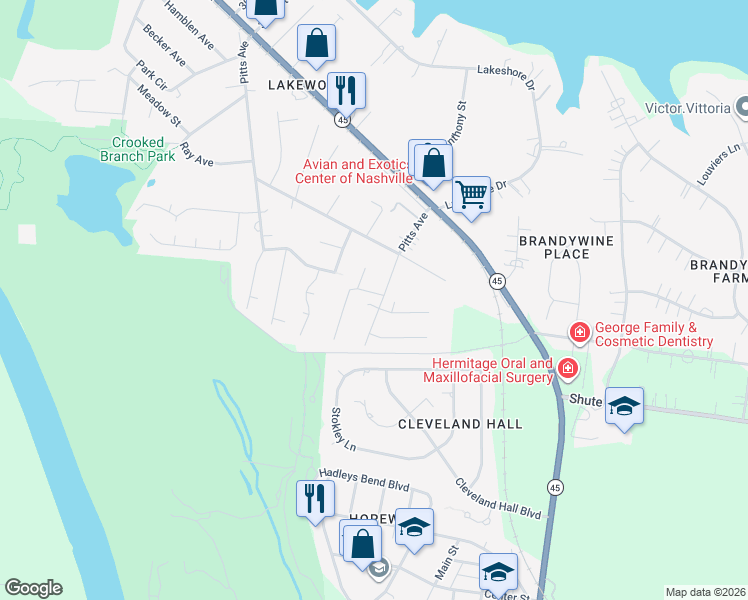map of restaurants, bars, coffee shops, grocery stores, and more near 108 Clifton Court in Nashville