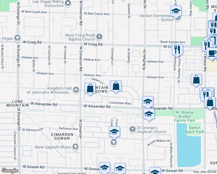 map of restaurants, bars, coffee shops, grocery stores, and more near 7801 Safari Lane in Las Vegas