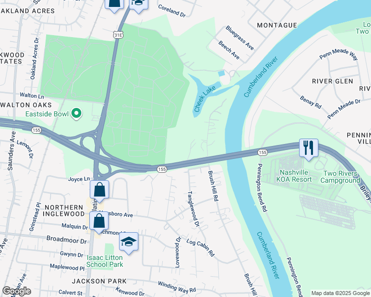 map of restaurants, bars, coffee shops, grocery stores, and more near 4909 Tanglewood Drive in Nashville