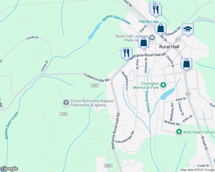 map of restaurants, bars, coffee shops, grocery stores, and more near 520 Bethania-Rural Hall Road in Rural Hall