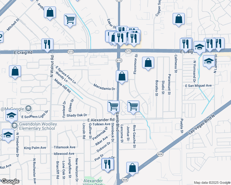 map of restaurants, bars, coffee shops, grocery stores, and more near 4154 Beech Family Street in Las Vegas