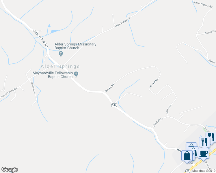 map of restaurants, bars, coffee shops, grocery stores, and more near 111 Booker Road in Maynardville