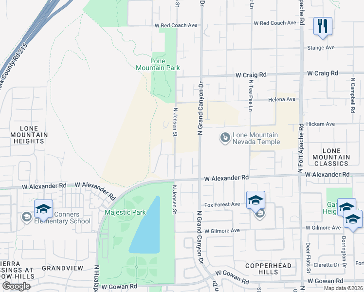 map of restaurants, bars, coffee shops, grocery stores, and more near 4140 North Jensen Street in Las Vegas