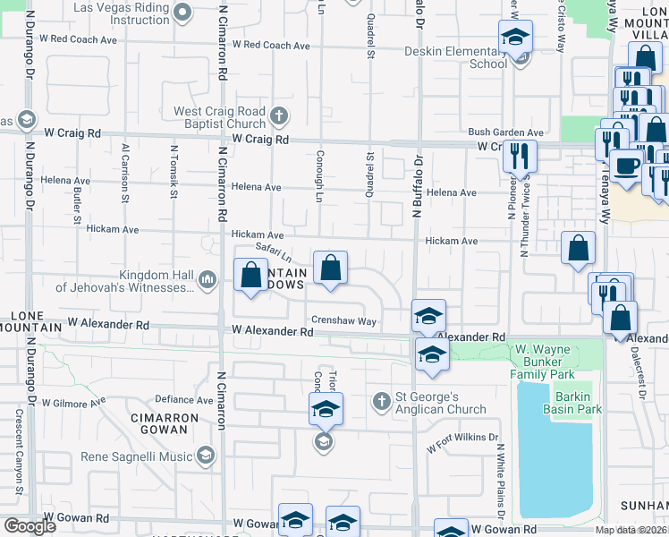 map of restaurants, bars, coffee shops, grocery stores, and more near 4104 Rimgate Drive in Las Vegas